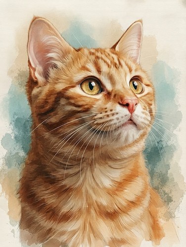 Orange tabby cat - tabby, watercolor